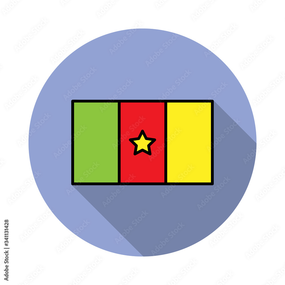 Aufkleber national flag of cameroon in simple colors with name icon long shadow icon. simple color vector of f