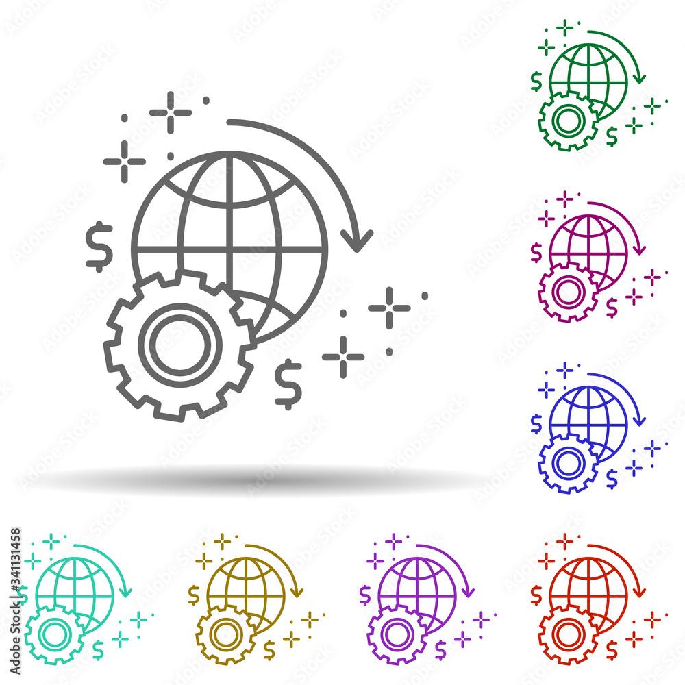Poster globe gear arrow multi color icon. simple thin line, outline vector of managment icons for ui and ux
