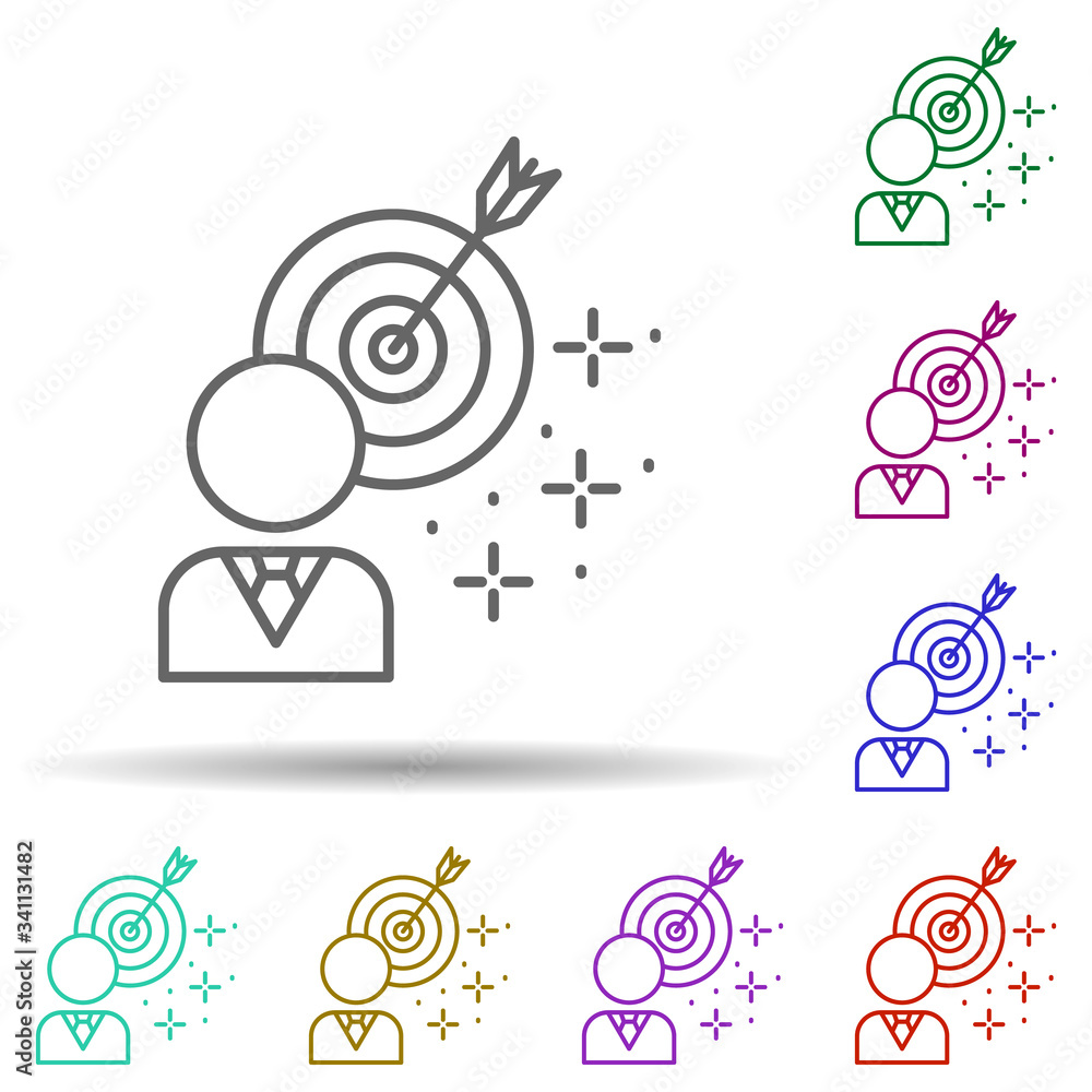Poster target human multi color icon. simple thin line, outline vector of managment icons for ui and ux, we