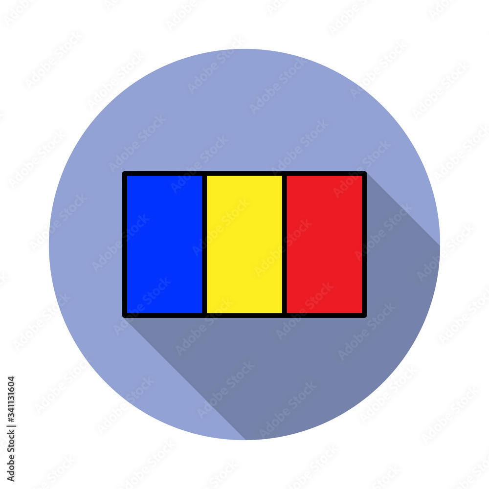Aufkleber national flag of romania in simple colors with name icon long shadow icon. simple color vector of fl