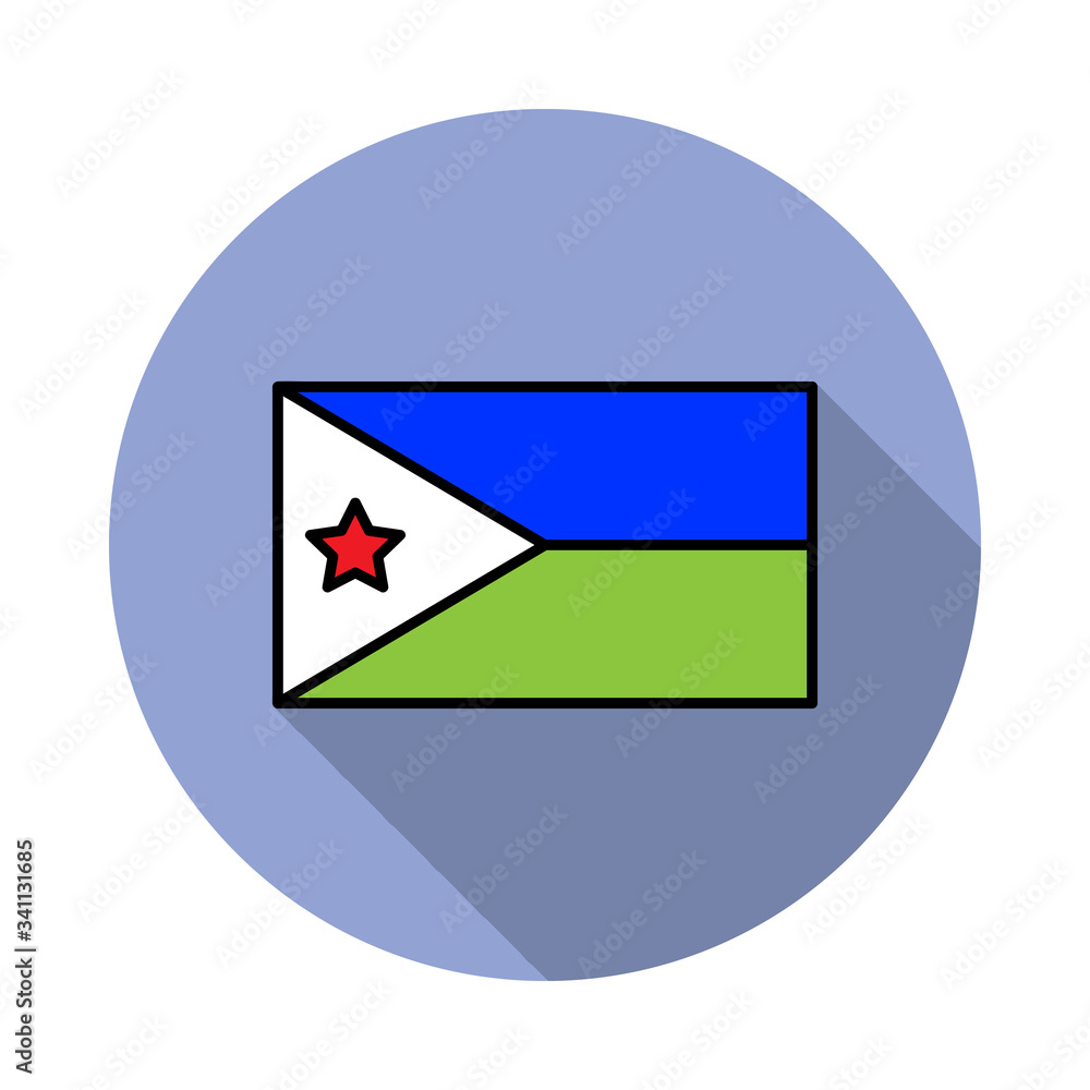 Aufkleber national flag of djibouti in simple colors with name icon long shadow icon. simple color vector of f