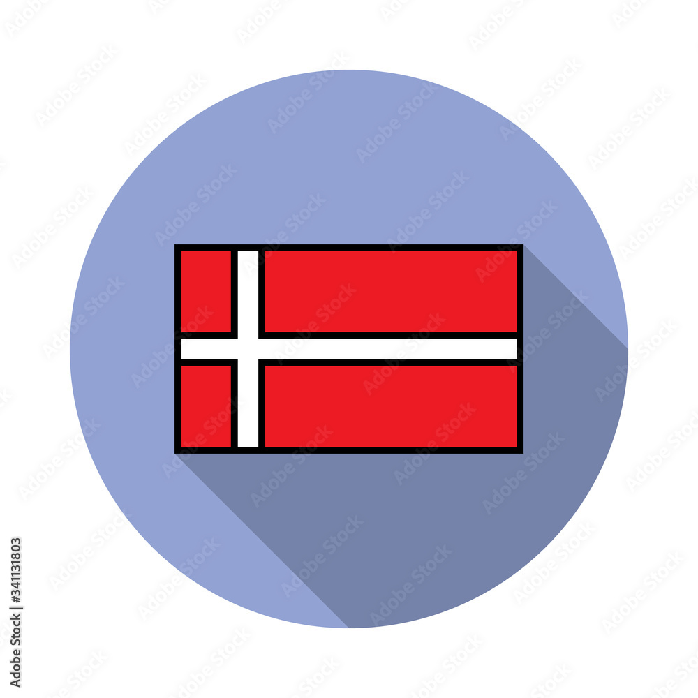 Poster national flag of denmark in simple colors with name icon long shadow icon. simple color vector of fl