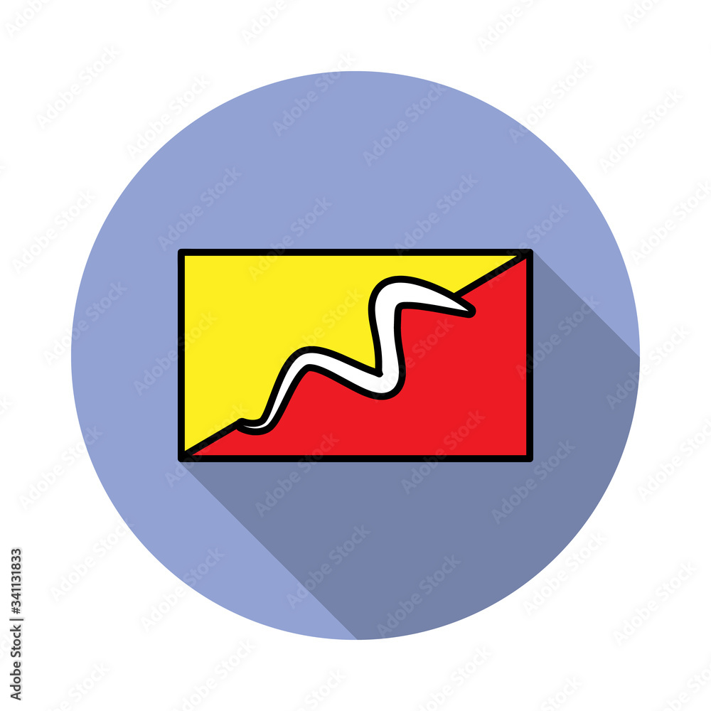 Poster national flag of bhutan in simple colors with name icon long shadow icon. simple color vector of fla
