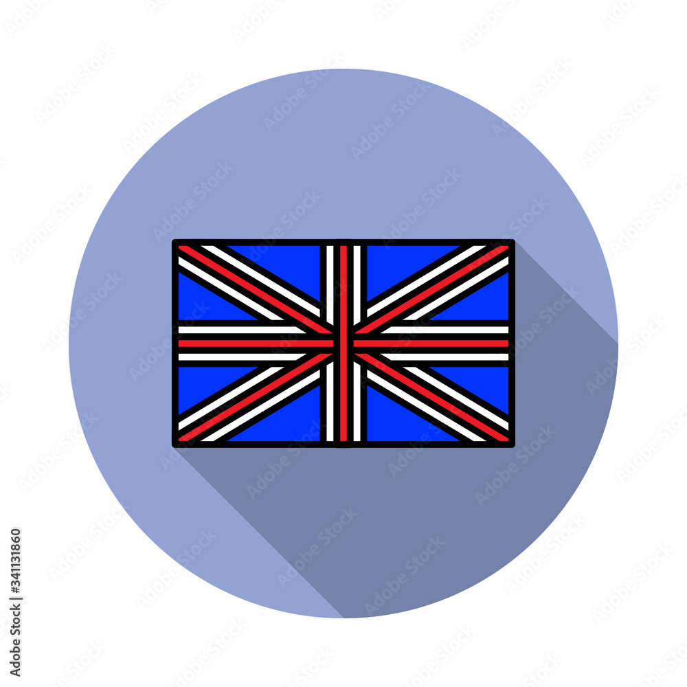 Aufkleber national flag of united kingdom in simple colors with name icon long shadow icon. simple color vecto