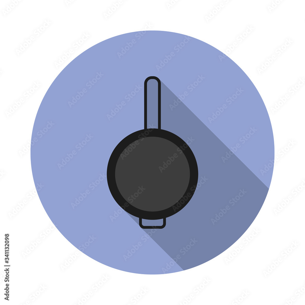 Poster frying pan colored illustration long shadow icon. simple color vector of camping icons for ui and ux