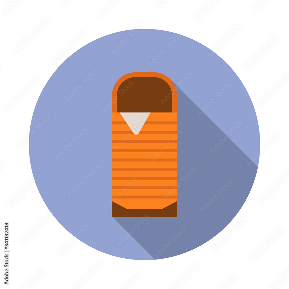 Poster sleeping bag colored illustration long shadow icon. simple color vector of camping icons for ui and 