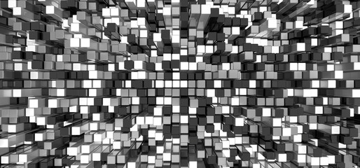 Beautiful mosaic background of colored cubes. Gold, white and black cubes. 3d rendering image.