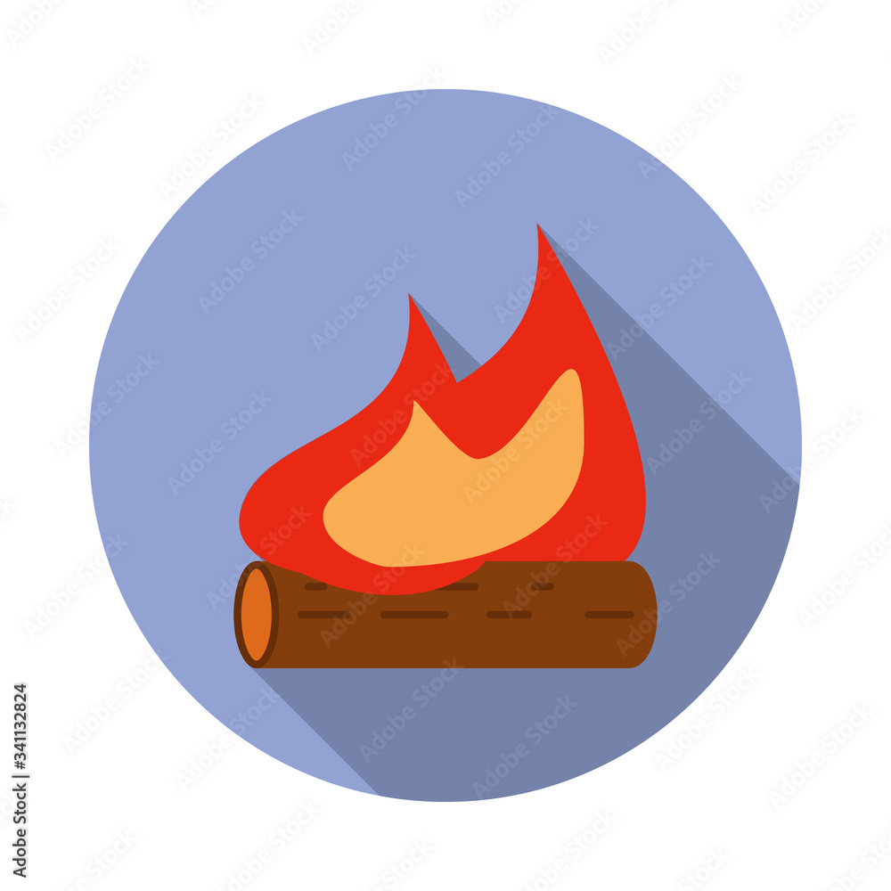 Poster bonfire colored illustration long shadow icon. simple color vector of camping icons for ui and ux, w