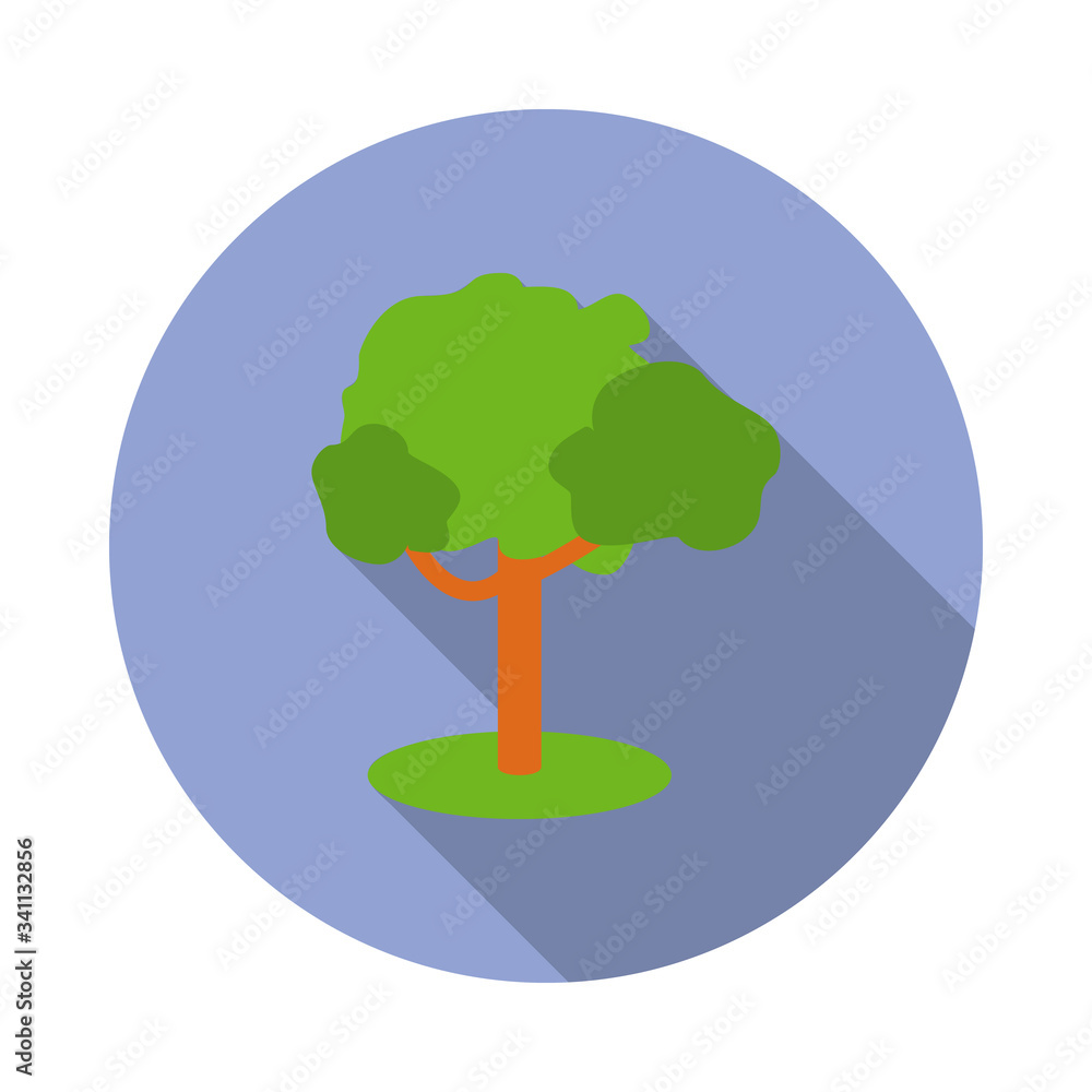 Poster deciduous tree colored illustration long shadow icon. simple color vector of camping icons for ui an
