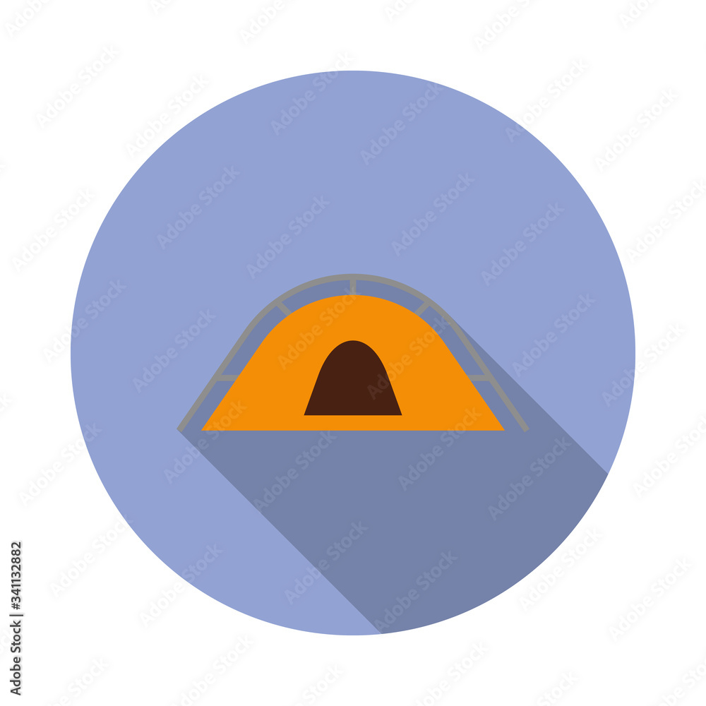 Poster tent colored illustration long shadow icon. simple color vector of camping icons for ui and ux, webs