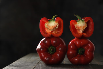 Red, yellow and green bell peppers, fresh farm bell peppers, crunchy and fresh bell peppers