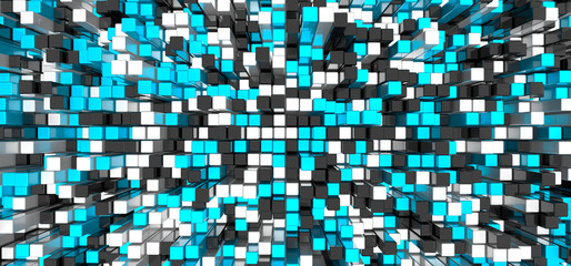 Beautiful mosaic background of colored cubes. Gold, white and black cubes. 3d rendering image.