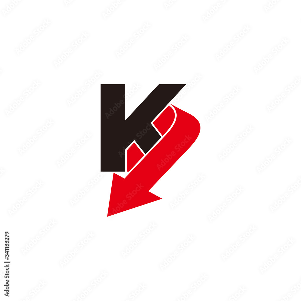 Poster letter k motion arrow pointer ribbon design logo vector