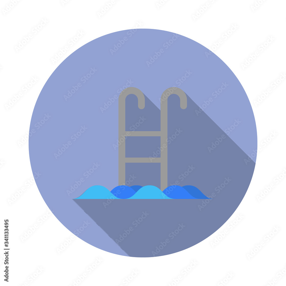 Poster stairs to the pool flat long shadow icon. simple color vector of summer icons for ui and ux, website