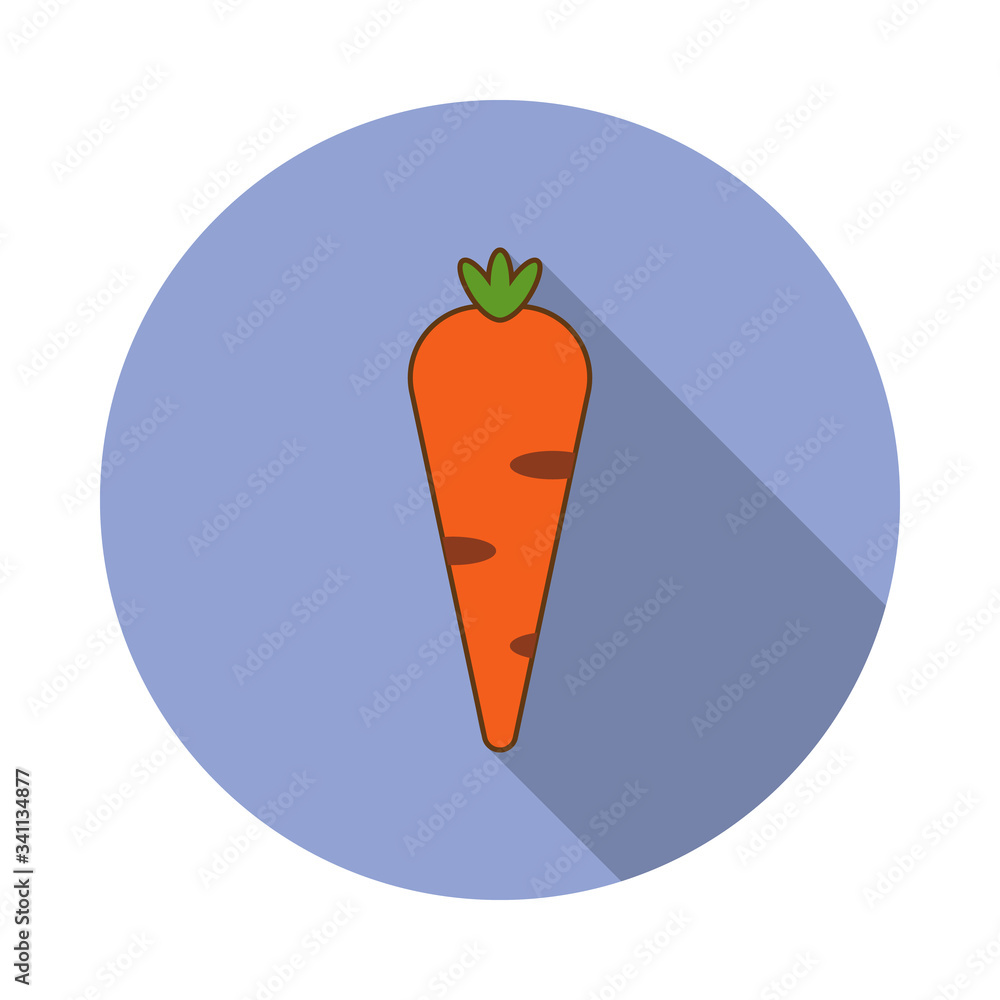 Poster carrot colored long shadow icon. simple color vector of fruit icons for ui and ux, website or mobile