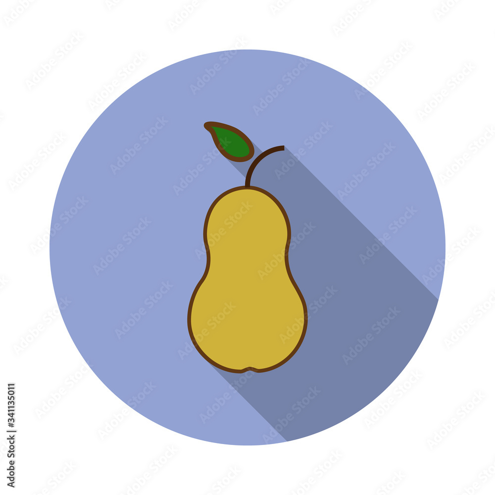 Poster pear colored long shadow icon. simple color vector of fruit icons for ui and ux, website or mobile a