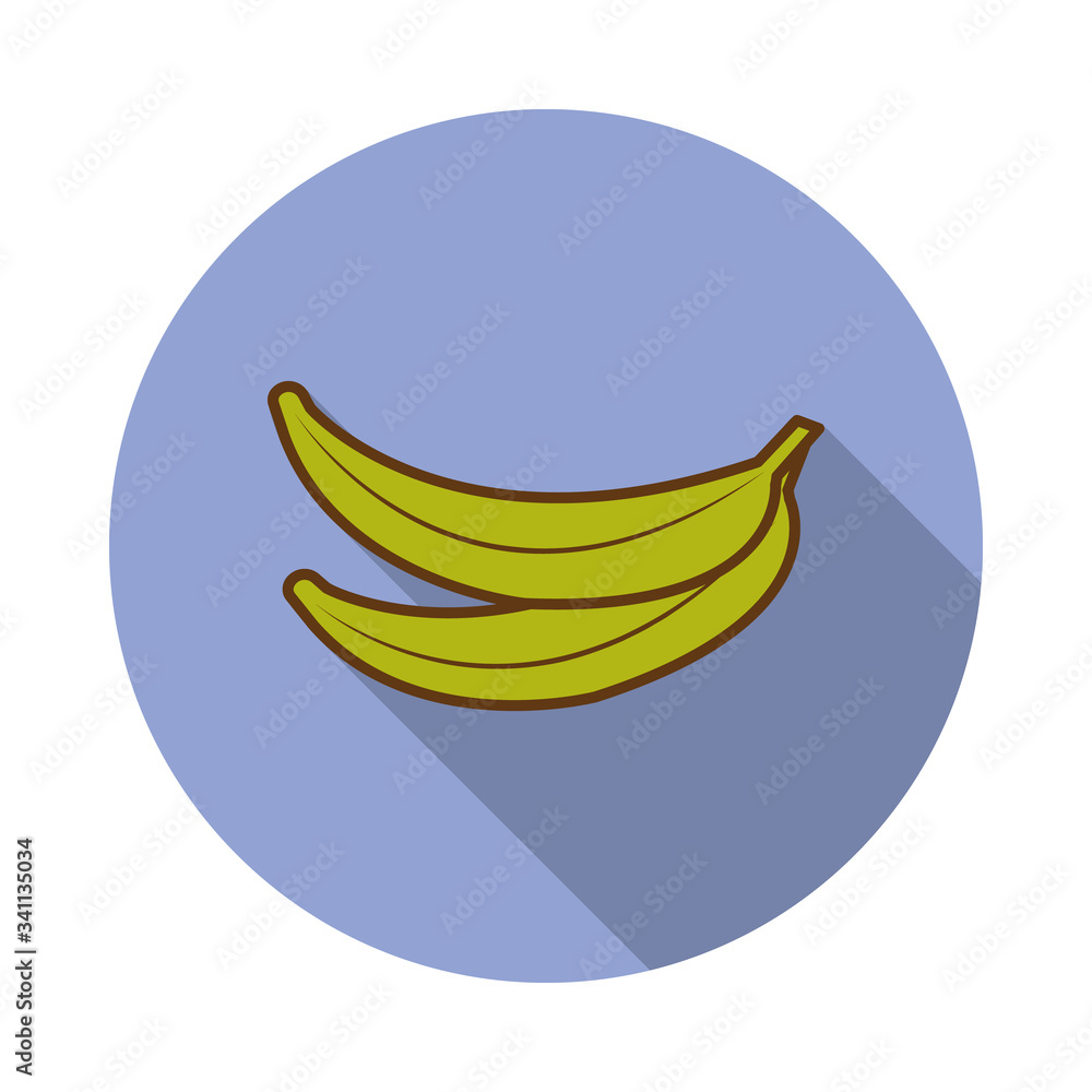 Poster banana colored long shadow icon. simple color vector of fruit icons for ui and ux, website or mobile