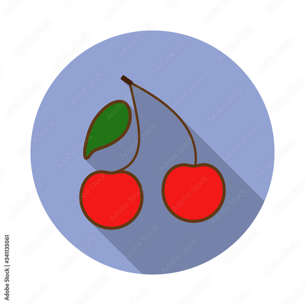 Poster cherry colored long shadow icon. simple color vector of fruit icons for ui and ux, website or mobile
