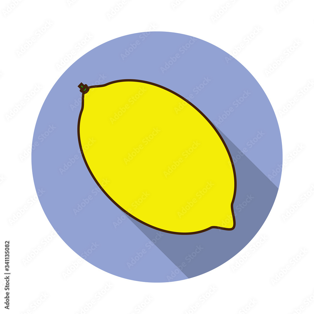 Poster lemon colored long shadow icon. simple color vector of fruit icons for ui and ux, website or mobile 