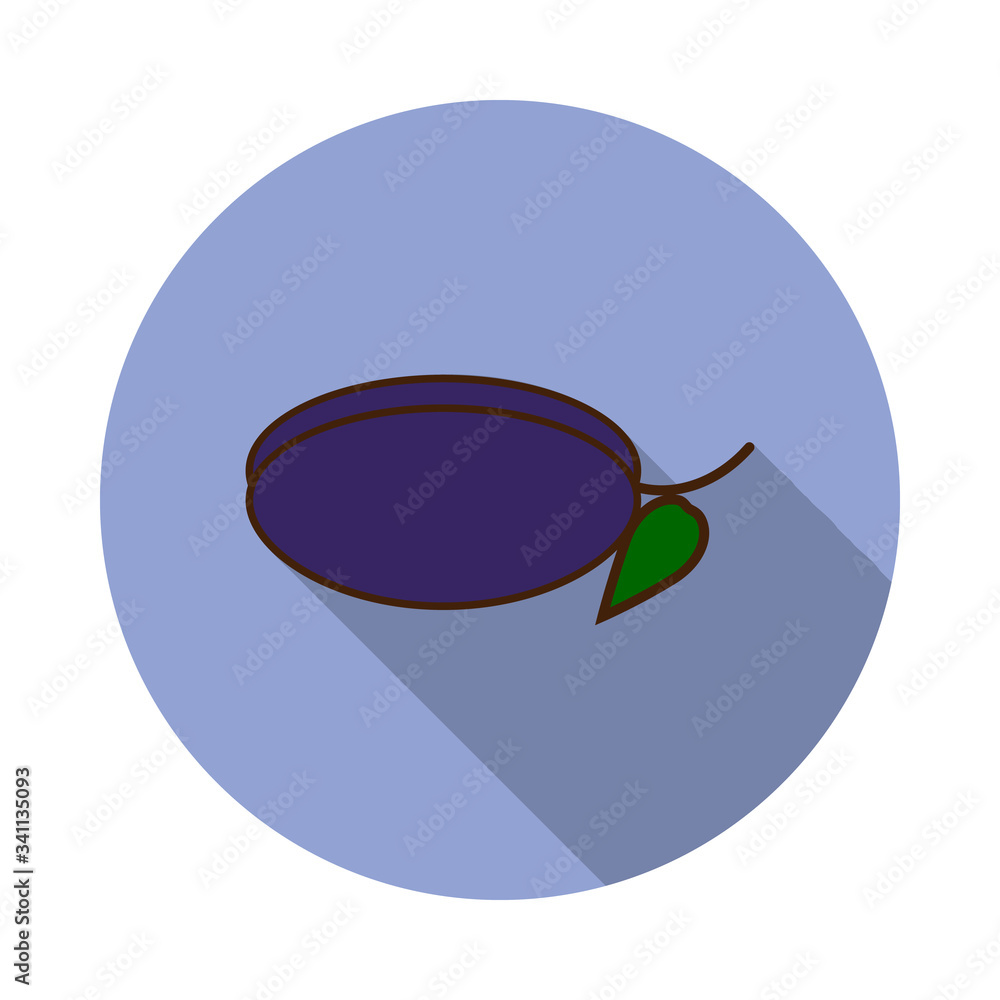 Poster plum colored long shadow icon. simple color vector of fruit icons for ui and ux, website or mobile a