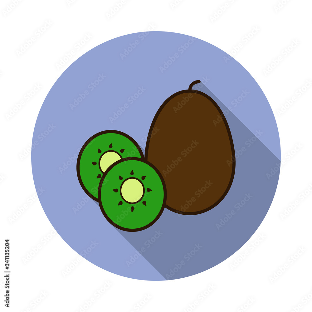 Poster fruit kiwi colored long shadow icon. simple color vector of fruit icons for ui and ux, website or mo