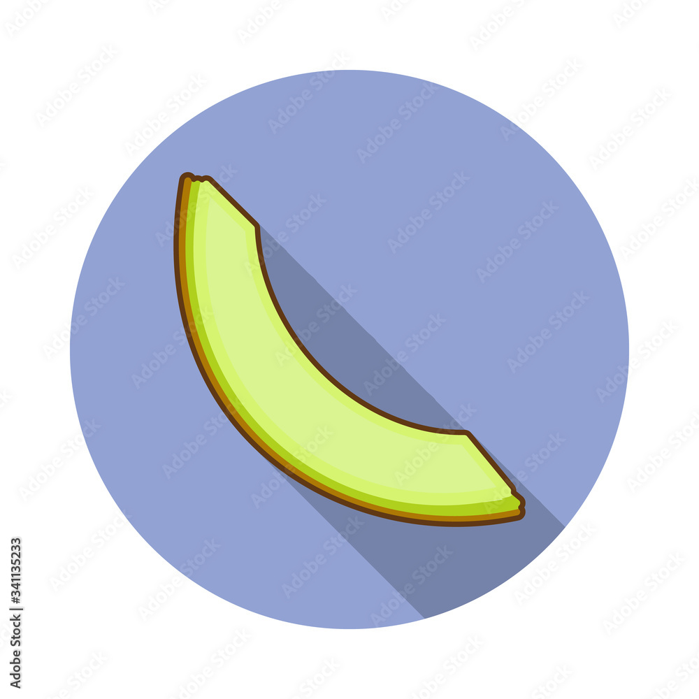 Poster a piece of melon colored long shadow icon. simple color vector of fruit icons for ui and ux, website