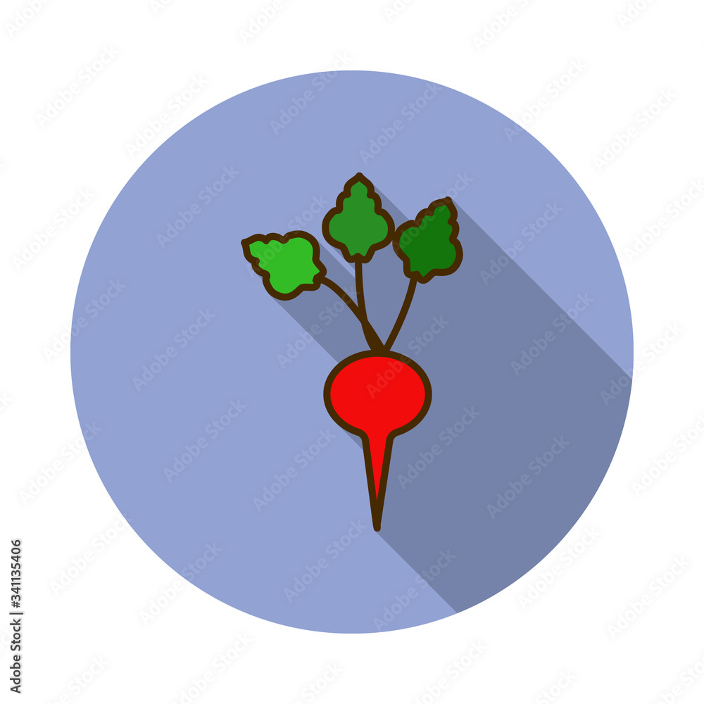 Poster turnip colored long shadow icon. simple color vector of fruit icons for ui and ux, website or mobile