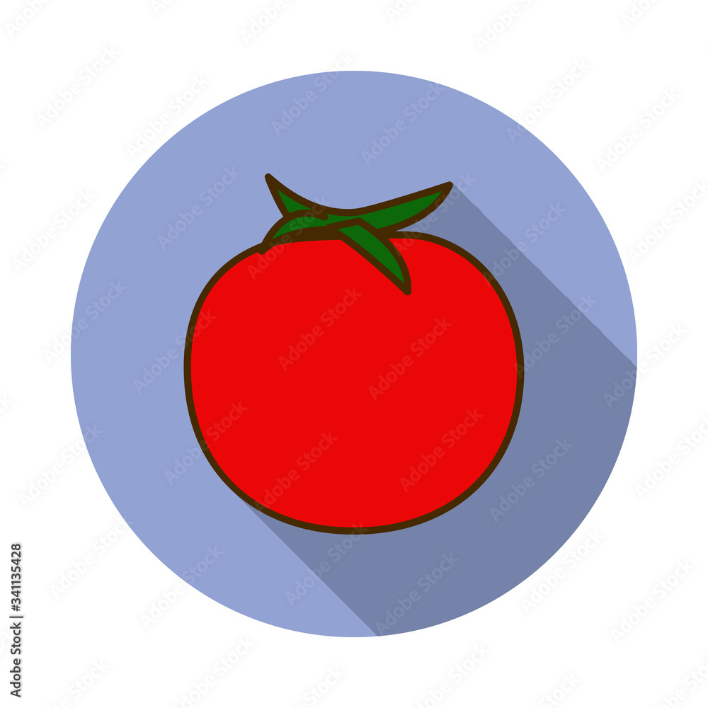 Aufkleber a tomato colored long shadow icon. simple color vector of fruit icons for ui and ux, website or mobi