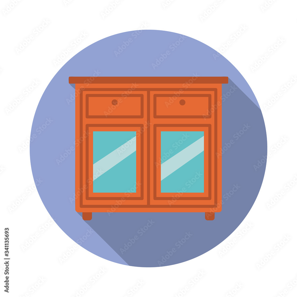 Poster chest of drawers flat long shadow icon. simple color vector of furniture icons for ui and ux, websit