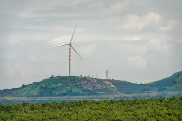 Landscape with Turbine Green Energy Electricity, Windmill for electric power production, Wind...