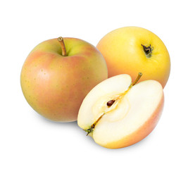 Yellow apple fruit isolated on white, Toki apple isolated on white background, deep focus image With clipping path