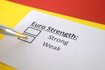 Obraz premium One person is answering question about strength of Euro currency.