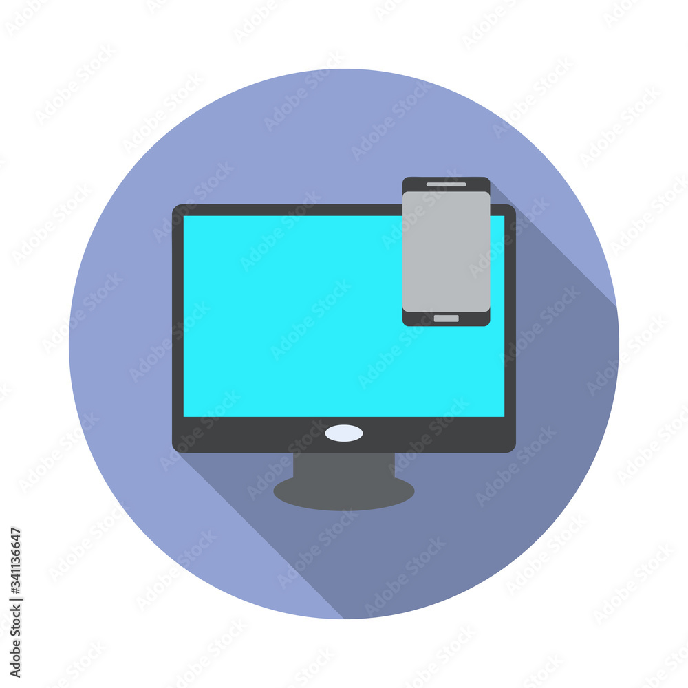 Aufkleber share your computer with your phone colored long shadow icon. simple color vector of programming sti