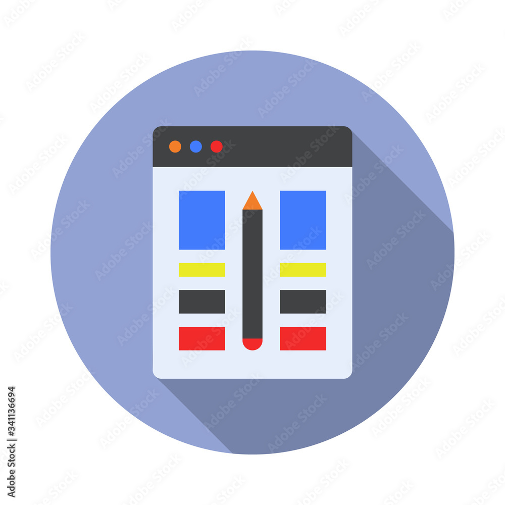 Poster paint tools in pc colored long shadow icon. simple color vector of programming sticker icons for ui 
