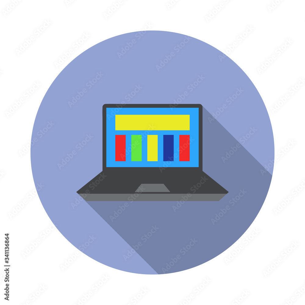 Aufkleber report on laptop colored long shadow icon. simple color vector of programming sticker icons for ui a