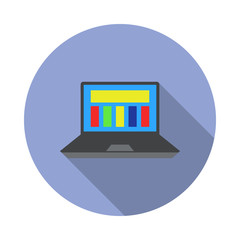 report on laptop colored long shadow icon. Simple color vector of Programming sticker icons for ui and ux, website or mobile application
