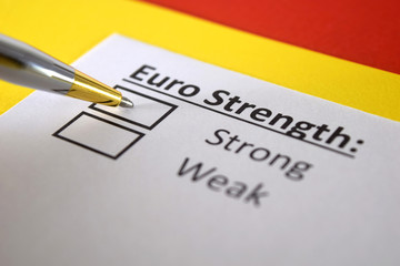 Obraz premium One person is answering question about strength of Euro currency.
