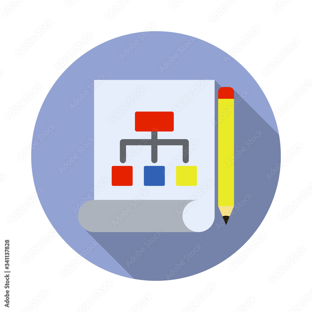 Aufkleber management drawing colored long shadow icon. simple color vector of programming sticker icons for ui