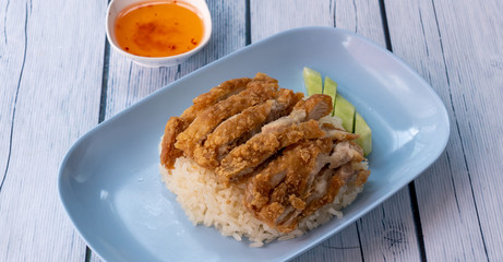 Thai Style Fried Chicken Slices on Platter 