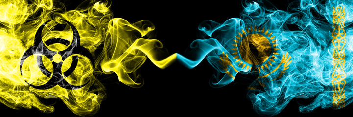 Quarantine in Kazakhstan, Kazakhstani. Coronavirus COVID-19 lockdown. Smoky mystic flag of...