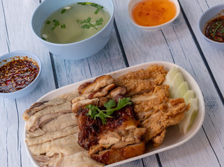 Fried, Boiled and Grilled Chicken Platter Thai Food 