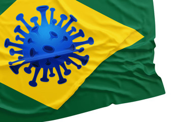 Blue coronavirus into brazilian flag. Covid-19 in Brazil related concepts.
