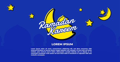 ads banner social media - greeting ramadan in landscape night with  silhouette mosque