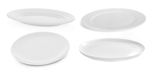 set of multi-shape white plate on white background
