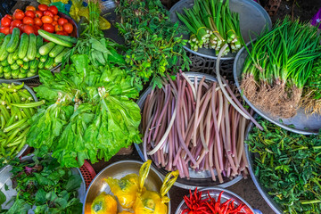 Many vegetable in Cai Be market, Tien Giang, Vietnam. Mekong delta