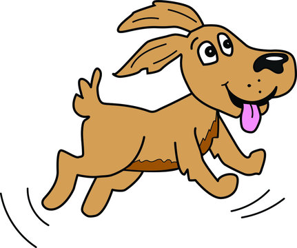 Cute happy dog is running. Vector brown puppy. Cartoon.