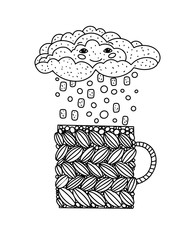 Adult page of a coloring book. Hand-drawn vector illustration of a circle in knitted clothing.