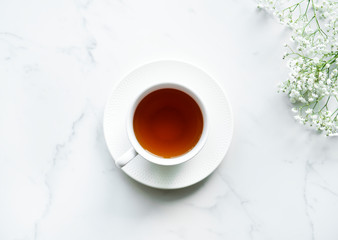 Aerial view of hot tea drink