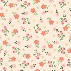Cute floral seamless pattern. Pink and peach flowers on light background