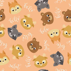 Kawaii animals seamless vector pattern